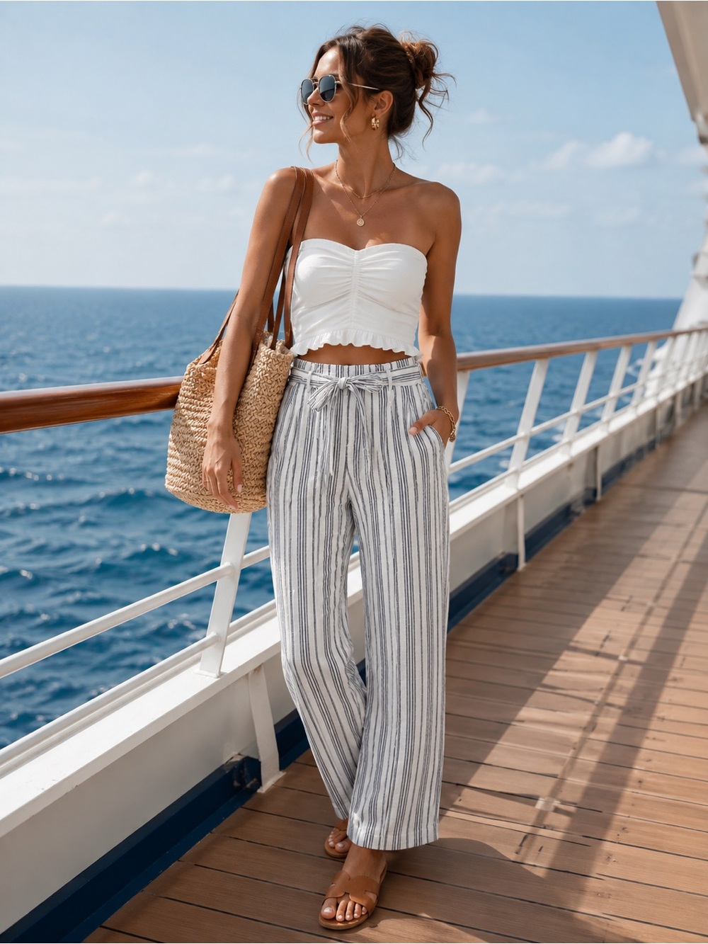 NWOT Madewell Striped Linen Blend Tie Waist | Coastal Vacation Wide Leg Trousers